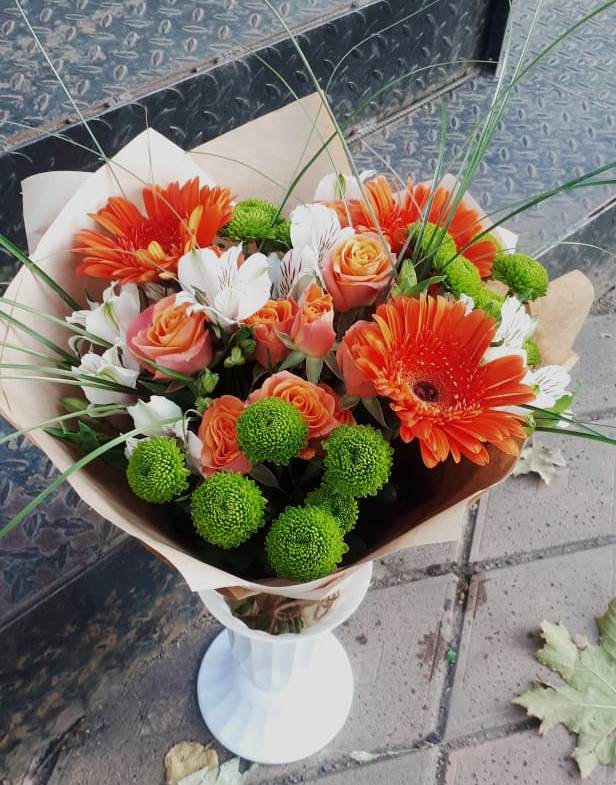 Букет цветов из: Герберы, Хризантемы, Альстромерии и Розы в Глазуновке