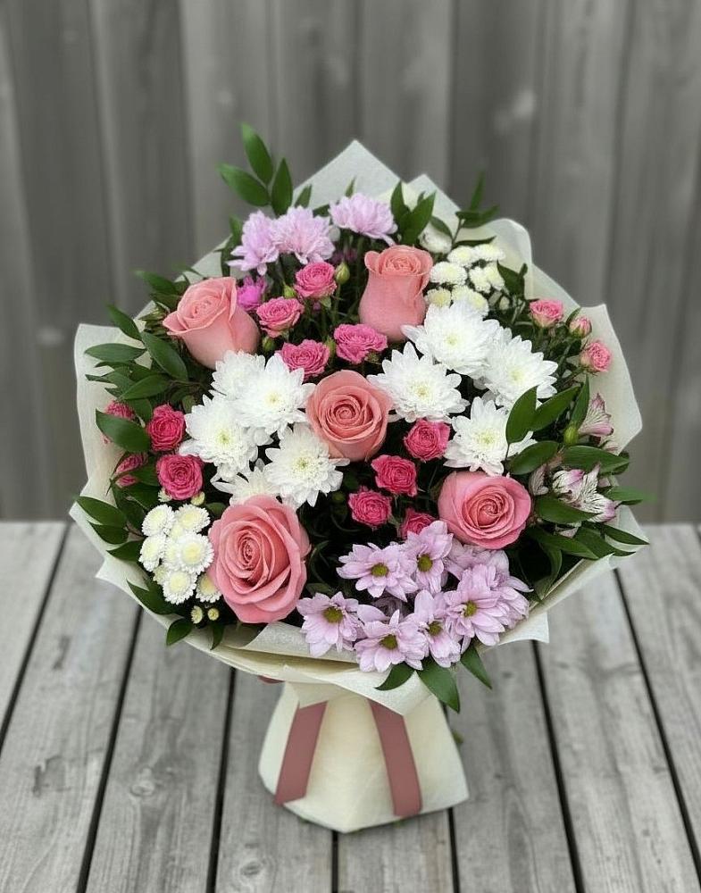 Букет цветов из: Альстромерии, Гвоздики, Розы и Хризантемы в Глазуновке