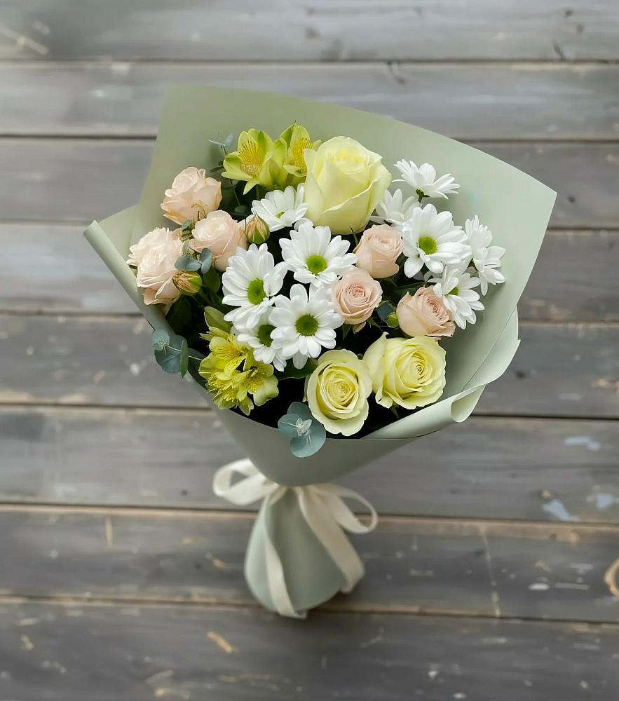 Букет цветов из: Альстромерии, Розы и Хризантемы в Глазуновке