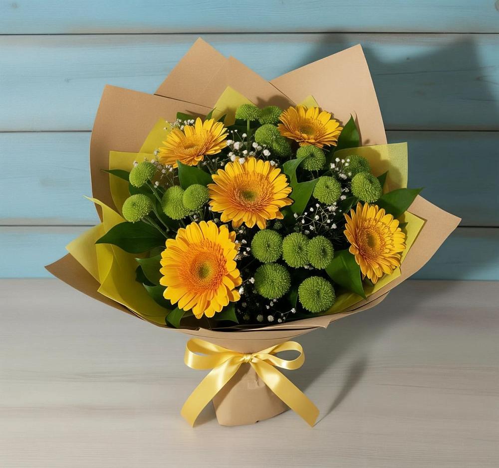 Букет цветов из: Герберы и Хризантемы в Глазуновке