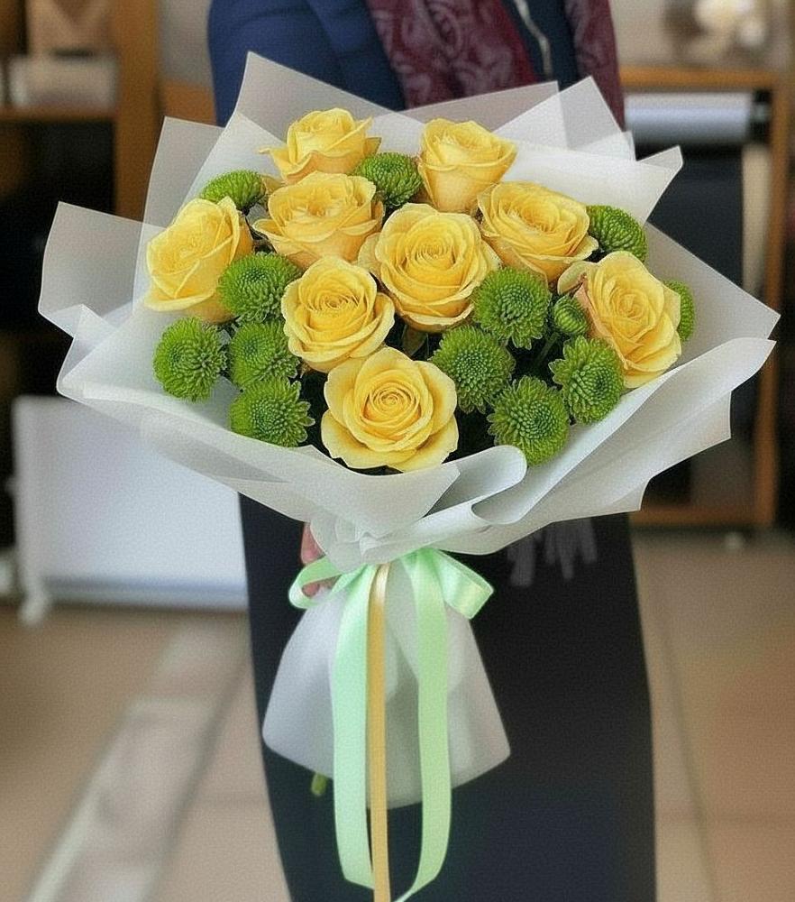 Букет цветов из: Хризантемы и Розы в Глазуновке