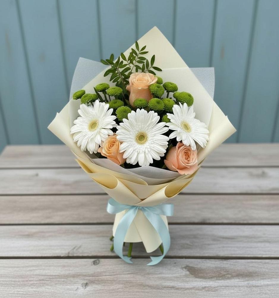 Букет цветов из: Герберы, Розы и Хризантемы в Глазуновке