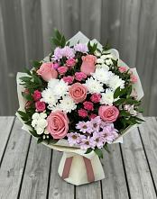 Букет цветов из:  Альстромерии, Гвоздики, Розы и Хризантемы в Глазуновке