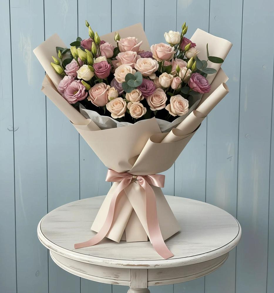 Букет цветов из: Розы и Лизиантусы в Глазуновке