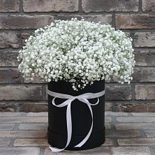 Цветочная композиция из Гипсофила в шляпной коробке в Глазуновке