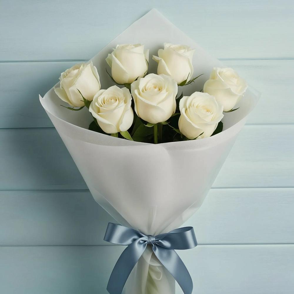 Букет 7 Белых роз Эдлесс Лав в Глазуновке